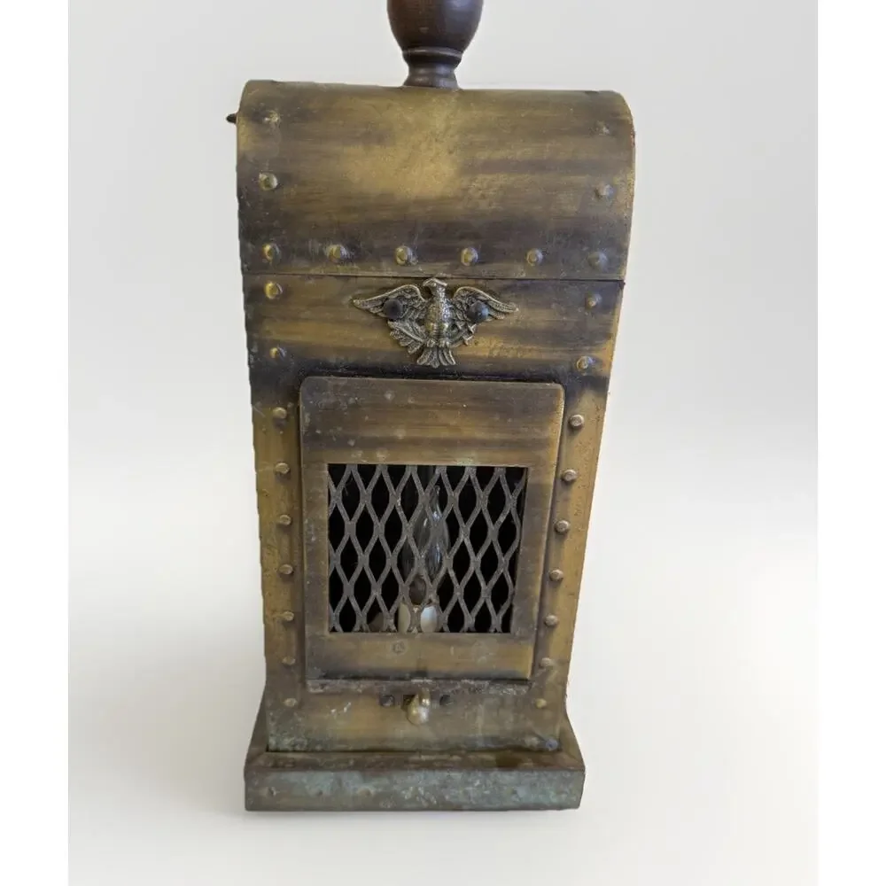 Vintage Gothic Medieval Revival Lantern Table Lamp Brass Wood Eagle 27.5